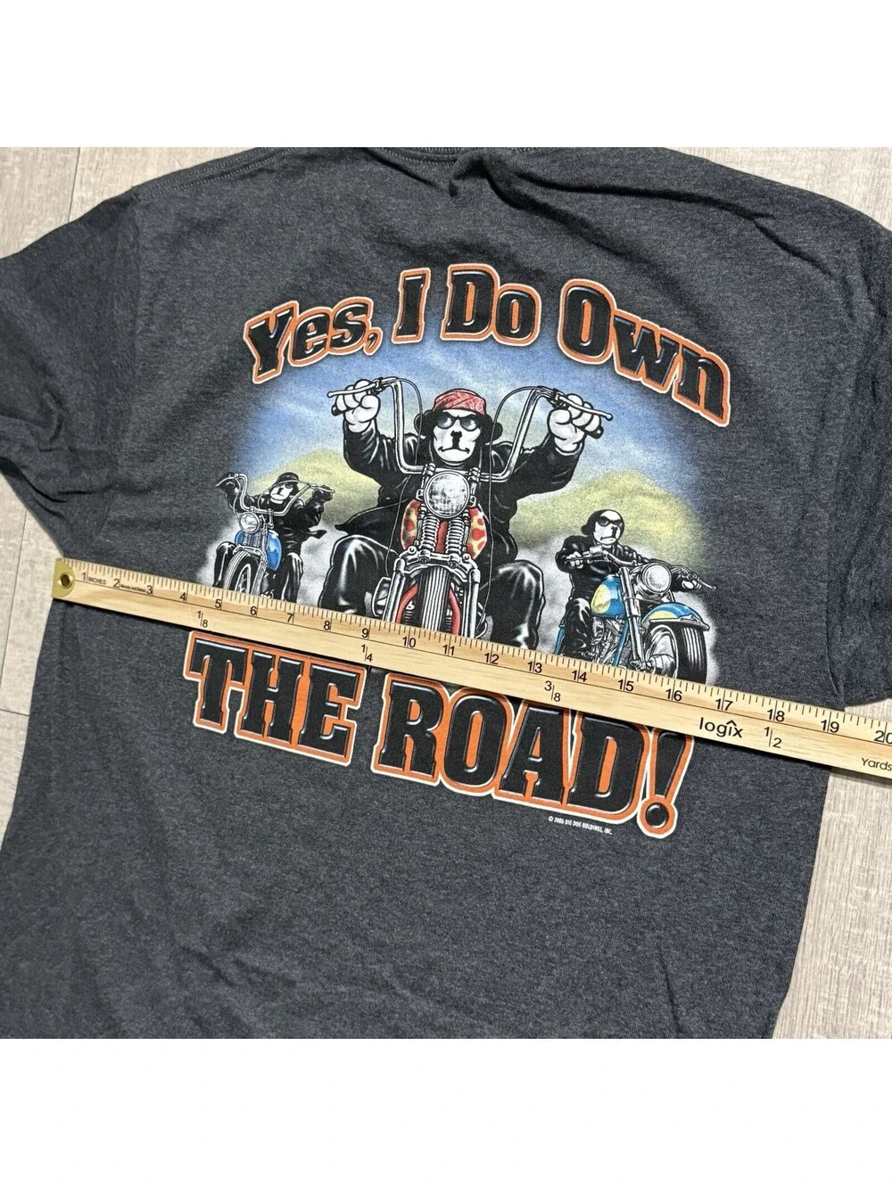 Vintage 2006 Big Dogs Yes I Do Own The Road Biker Motorcycle Y2K Gray Shirt Men - Picture 8 of 9